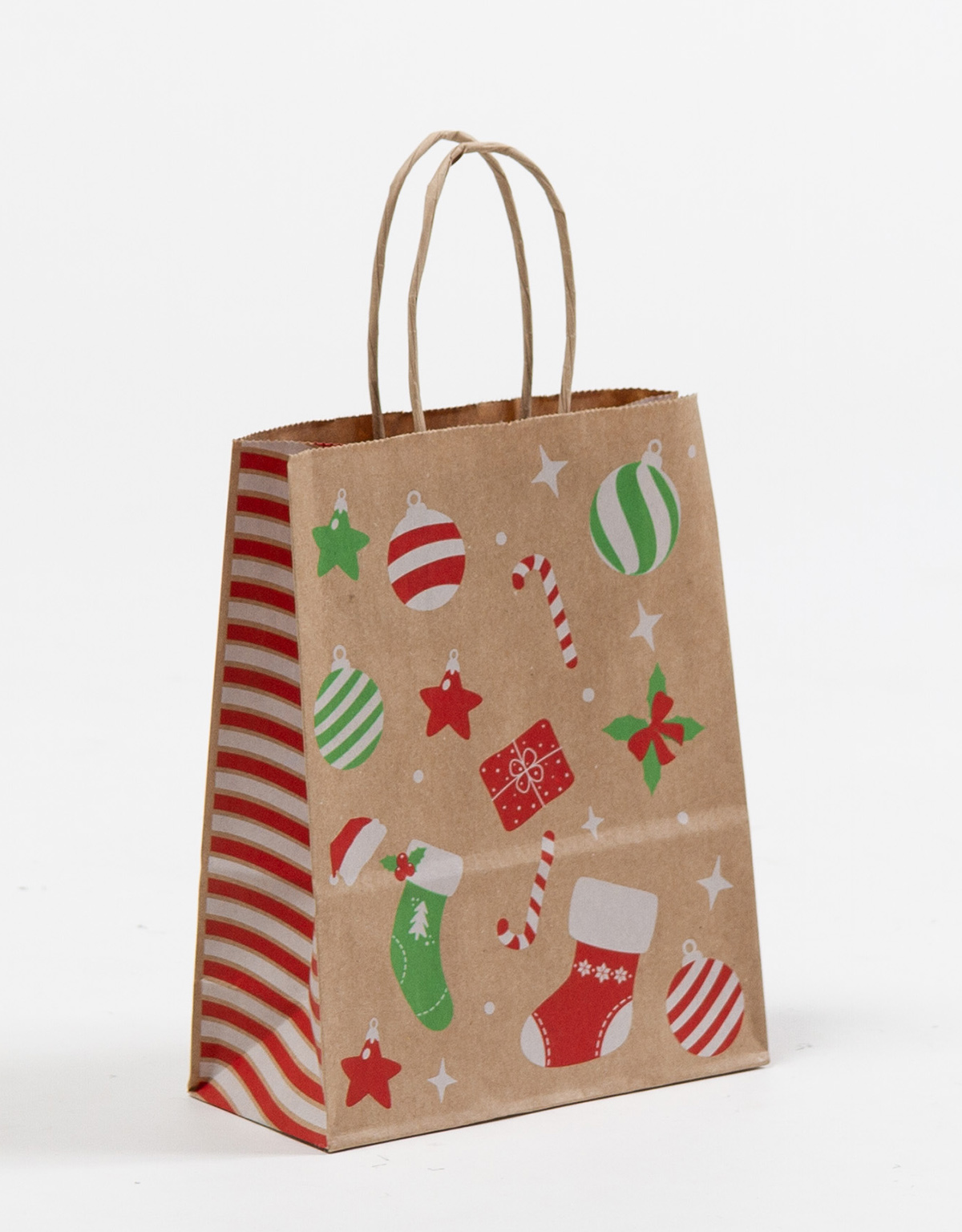 Produktbild Papiertragetaschen mit gedrehter Papierkordel Klassisch Weihnachten in der Größe 18 x 8 x 22 cm