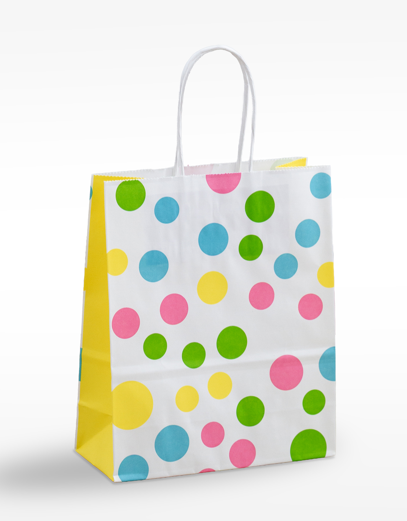 Produktbild Papiertragetaschen mit gedrehter Papierkordel Konfetti in der Größe 18 x 8 x 22 cm