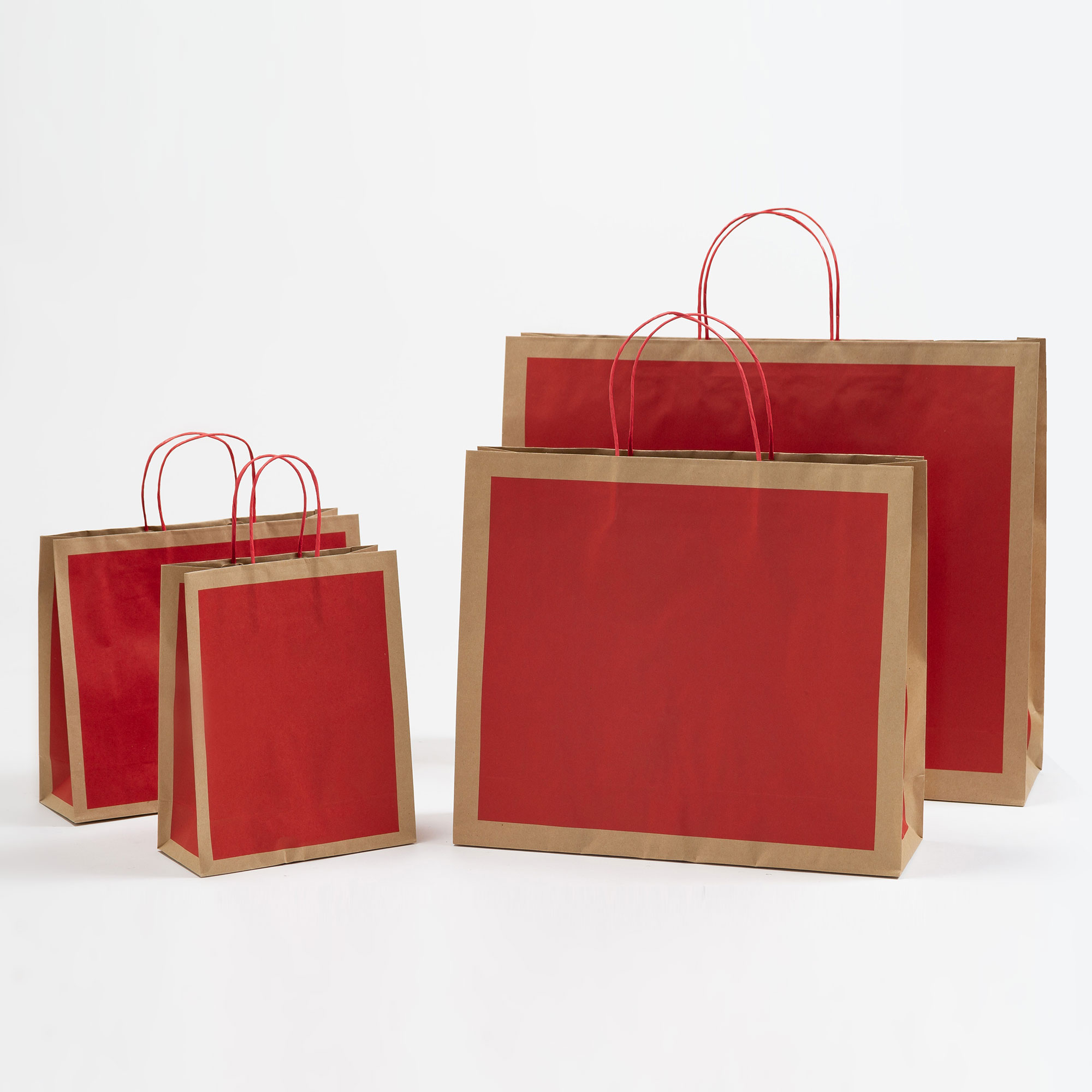 Gruppenbild Papiertragetaschen mit Randumschlag Frame rot