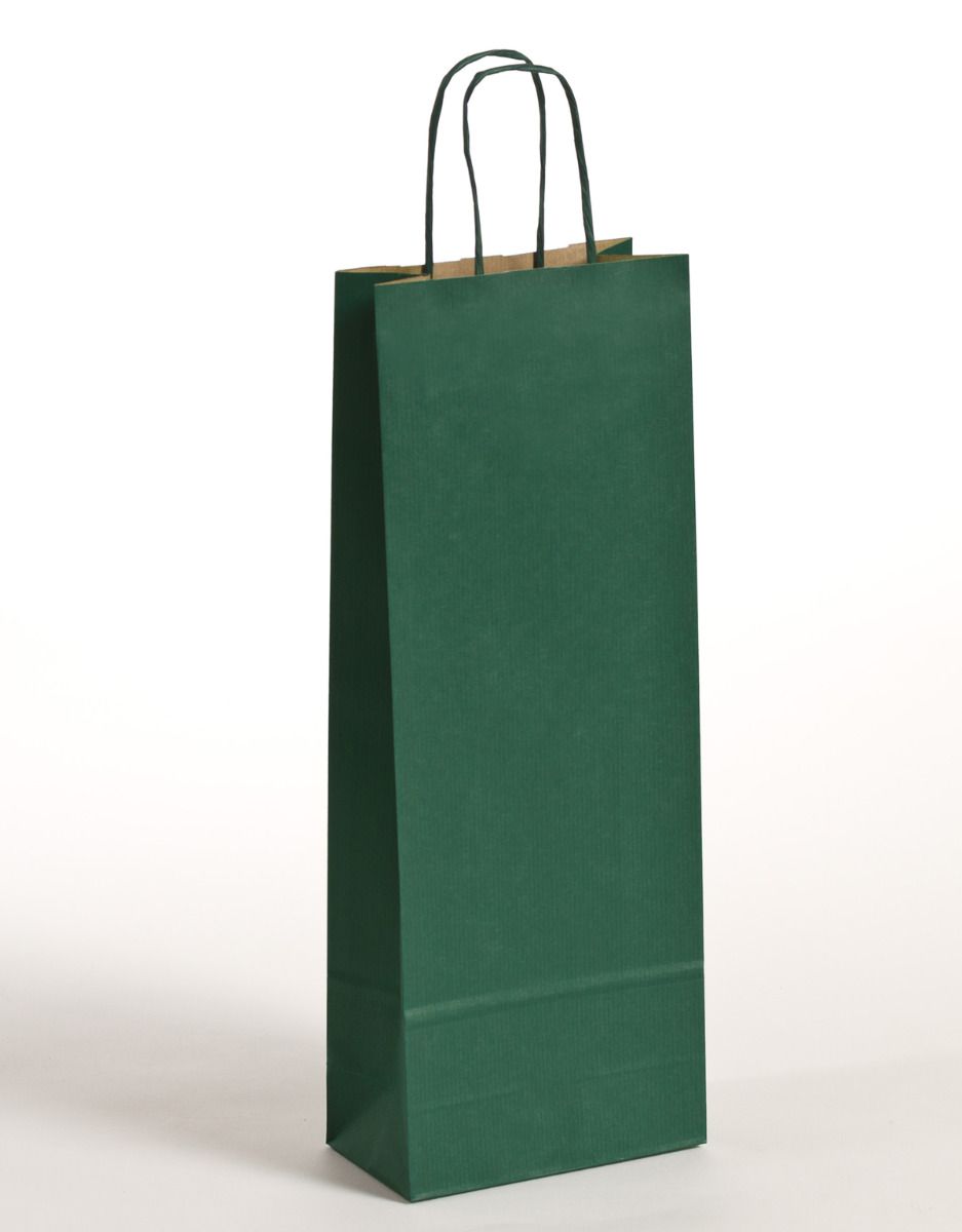 Produktbild Flaschentaschen Papiertragetaschen mit gedrehter Papierkordel grün in der Größe 15 x 8 x 39,5 cm