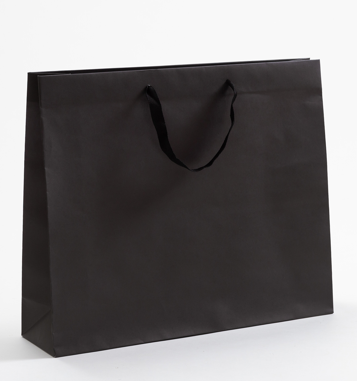 Produktbild Papiertragetaschen Royal mit Stoffbändern schwarz in der Größe 54 x 14 x 44,5 + 6 cm