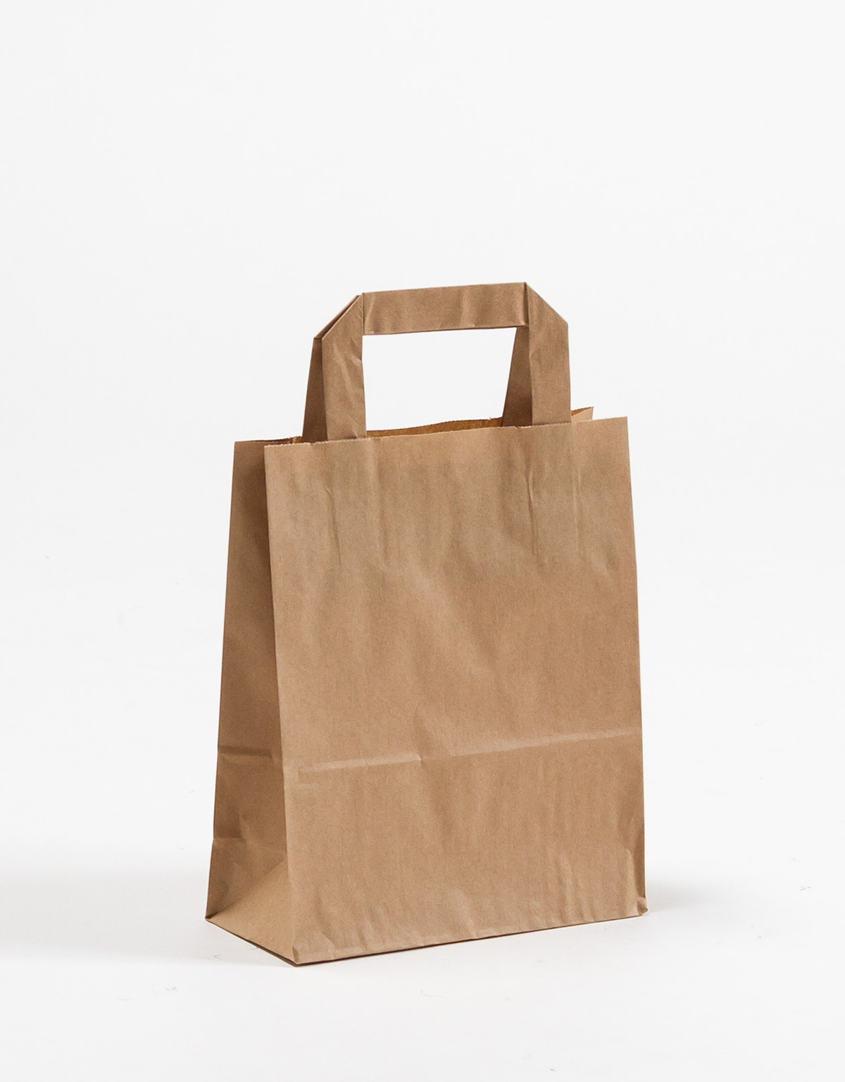 Produktbild Papiertragetaschen mit Flachhenkel braun in der Größe 18 x 8 x 22 cm