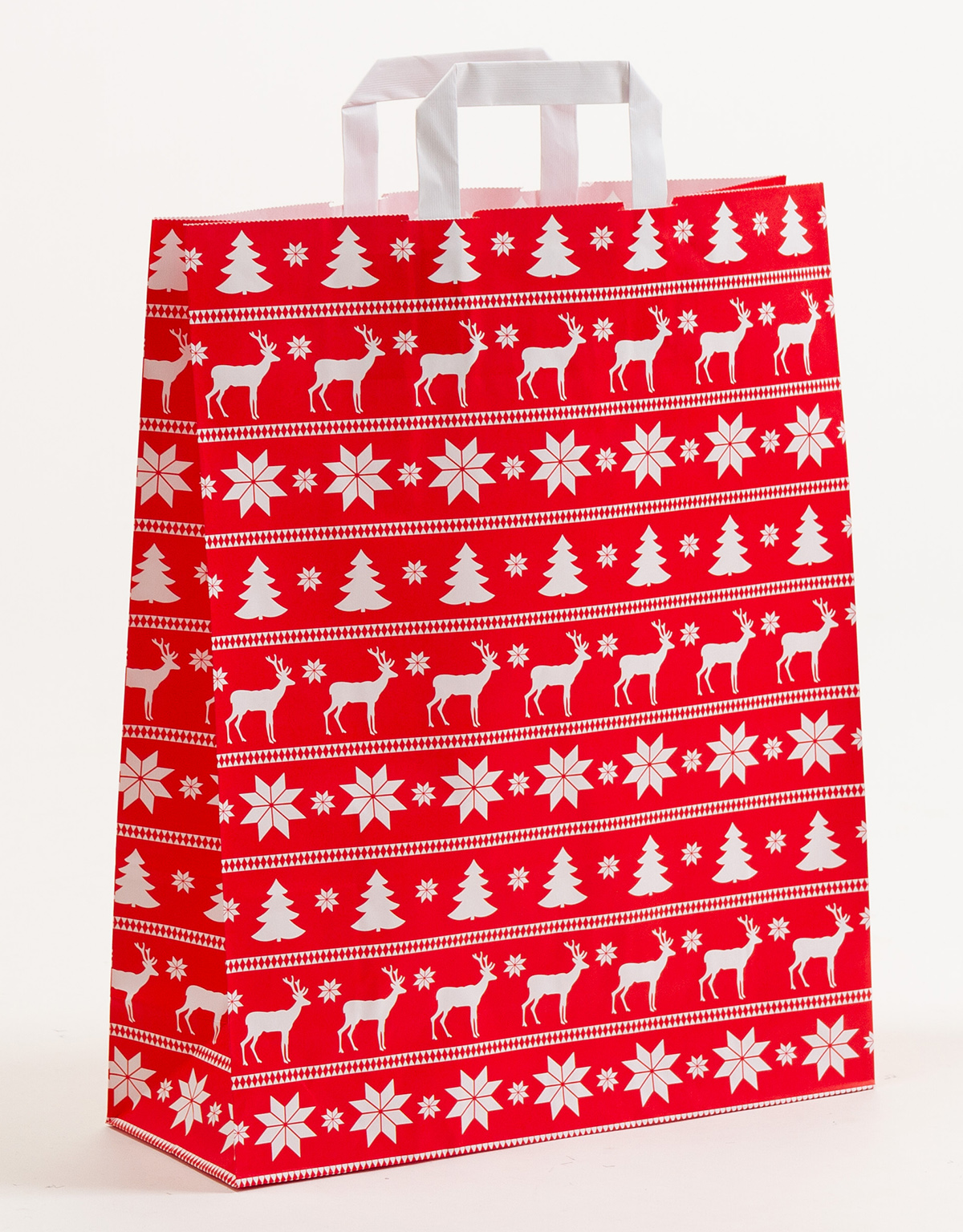 Produktbild Papiertragetaschen mit Flachhenkel - Norweger rot in der Größe 32 x 12 x 40 cm