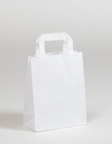 Produktbild Papiertragetaschen mit Flachhenkel weiß in der Größe 18 x 8 x 22 cm