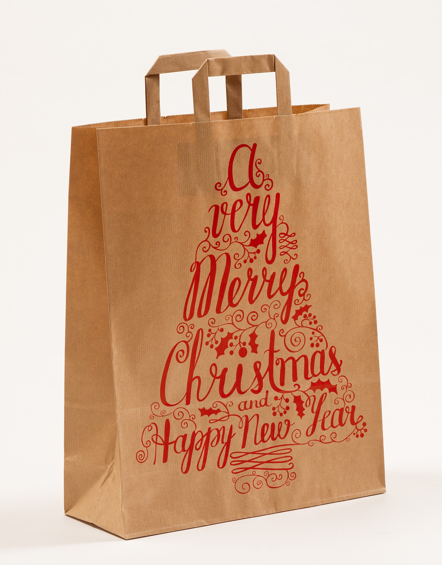 Produktbild Papiertragetaschen mit Flachhenkel -  Merry Christmas in der Größe 32 x 12 x 40 cm