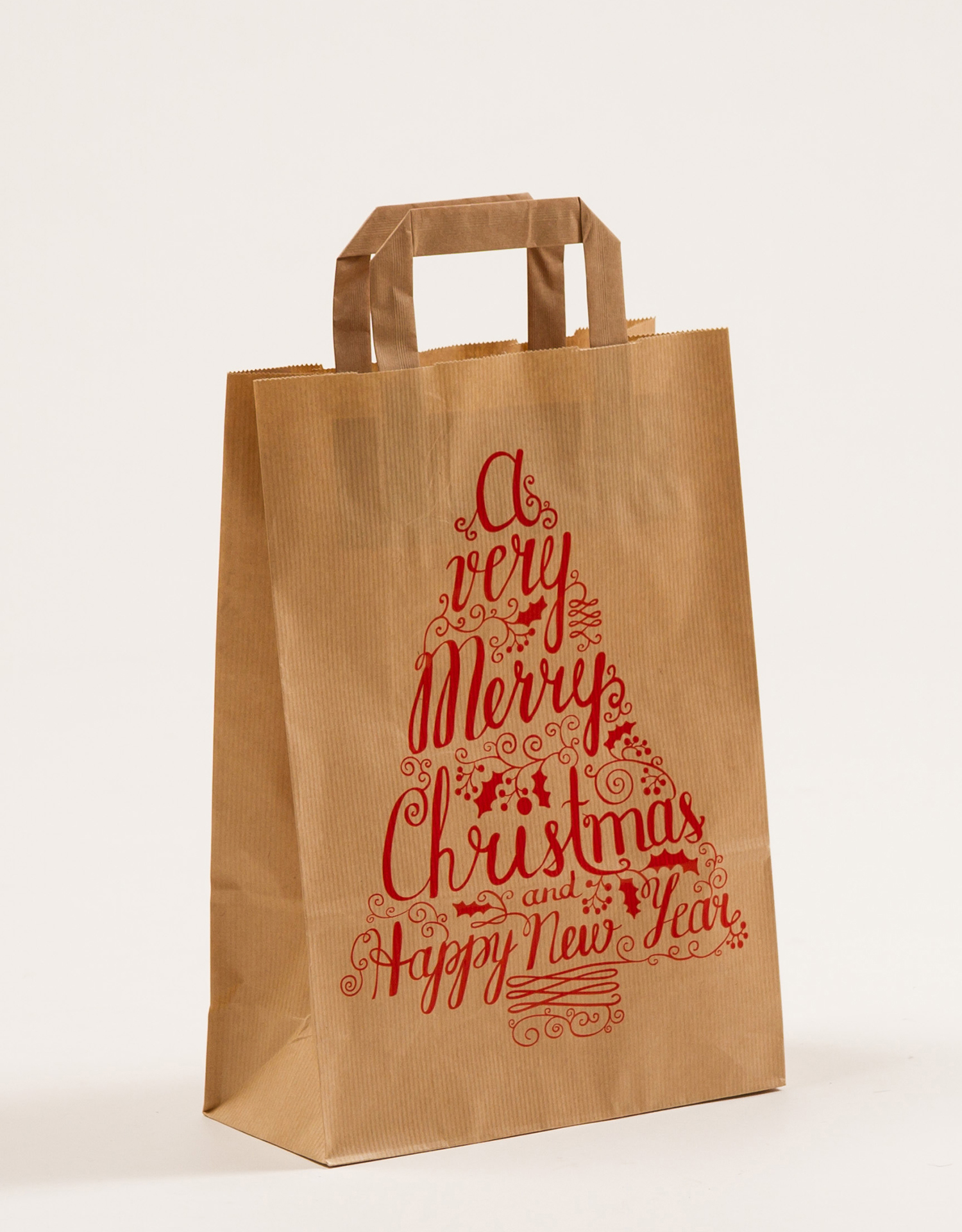 Produktbild Papiertragetaschen mit Flachhenkel -  Merry Christmas in der Größe 22 x 10 x 31 cm