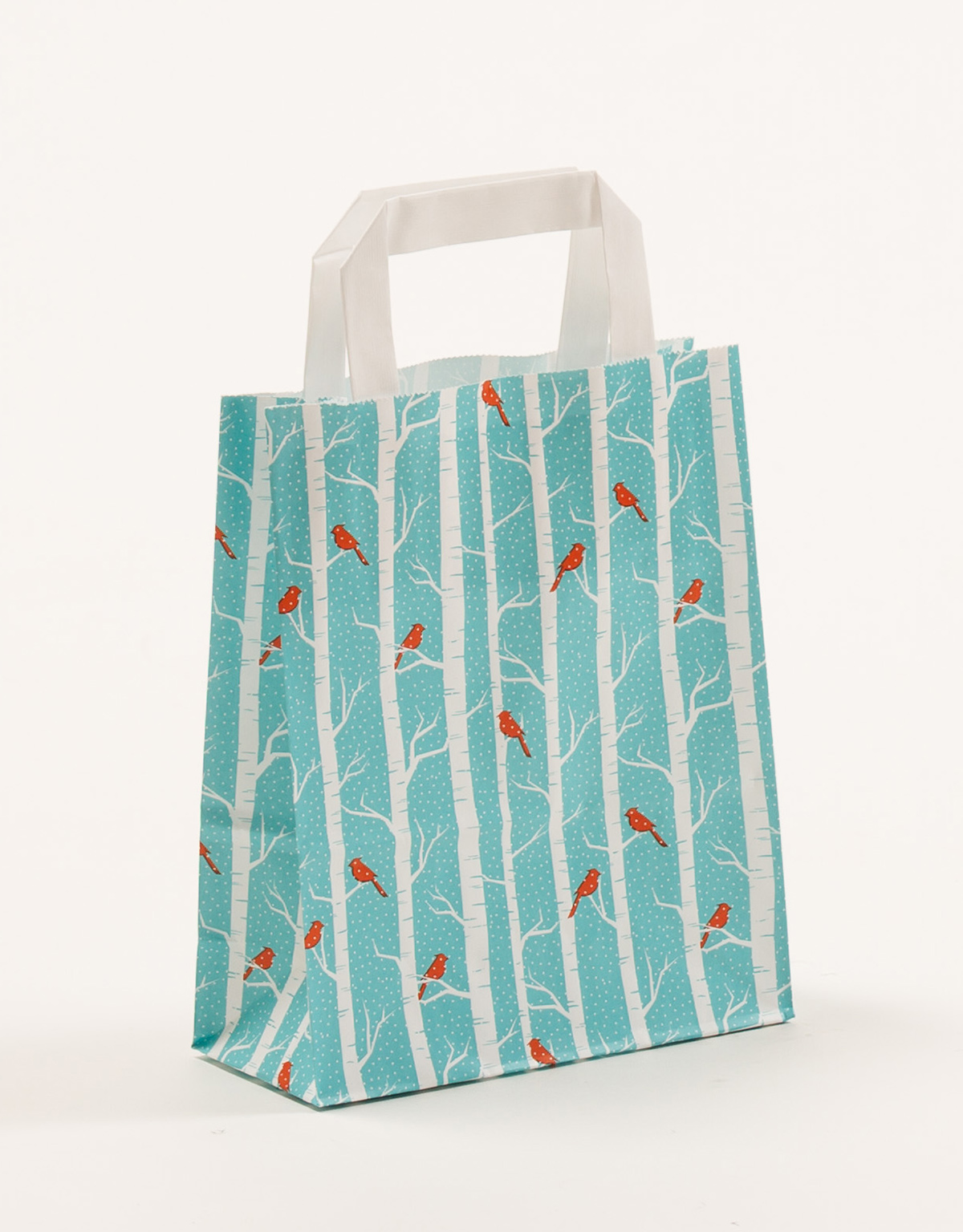 Produktbild Papiertragetaschen mit Flachhenkel -  Winterbirds in der Größe 18 x 8 x 22 cm